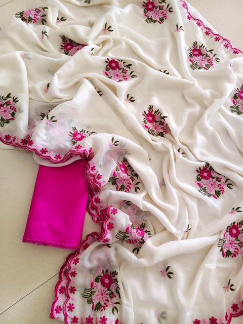 Designer Georgette Saree with Embroidered Border