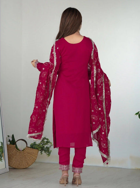 Embroidered Georgette Kurta Pant & Dupatta Set
