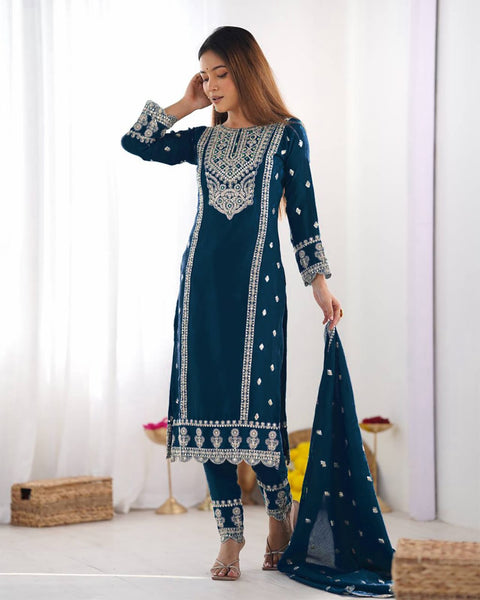 Embroidered Kurta Pant Dupatta Set