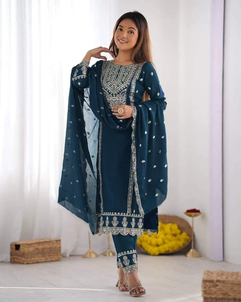 Embroidered Kurta Pant Dupatta Set