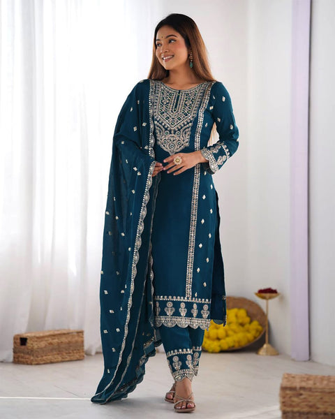 Embroidered Kurta Pant Dupatta Set
