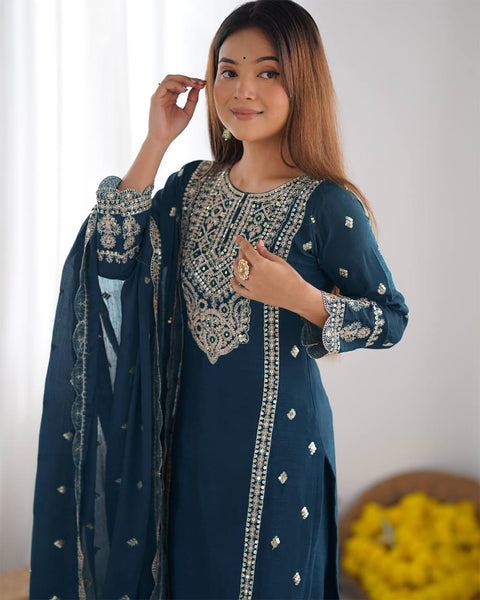 Embroidered Kurta Pant Dupatta Set