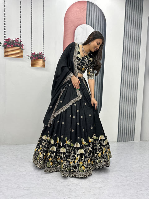 Embroidered Vichitra Silk Lehenga Set