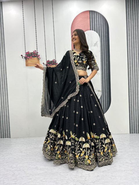 Embroidered Vichitra Silk Lehenga Set