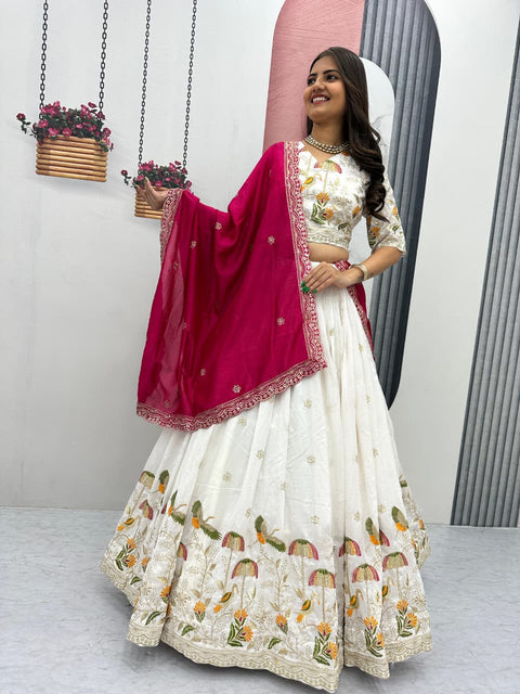 Embroidered Vichitra Silk Lehenga Set