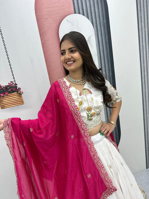 Embroidered Vichitra Silk Lehenga Set