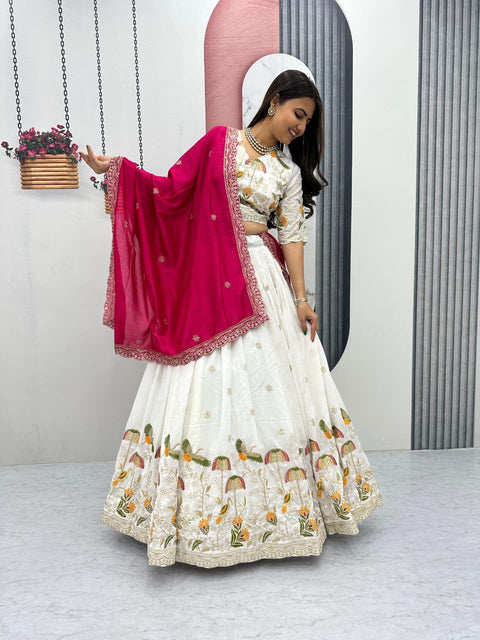 Embroidered Vichitra Silk Lehenga Set