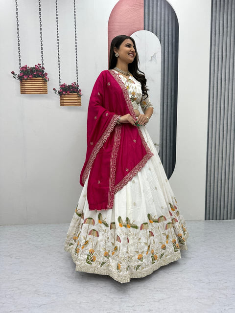 Embroidered Vichitra Silk Lehenga Set