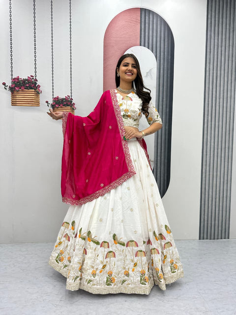 Embroidered Vichitra Silk Lehenga Set