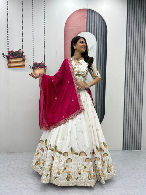 Embroidered Vichitra Silk Lehenga Set