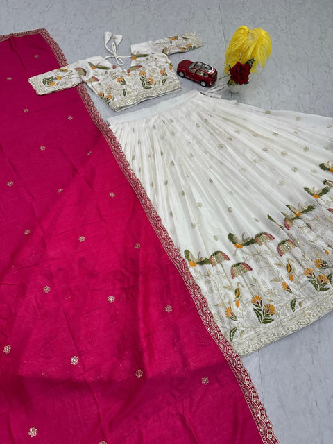 Embroidered Vichitra Silk Lehenga Set