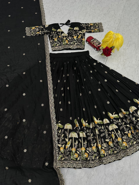 Embroidered Vichitra Silk Lehenga Set