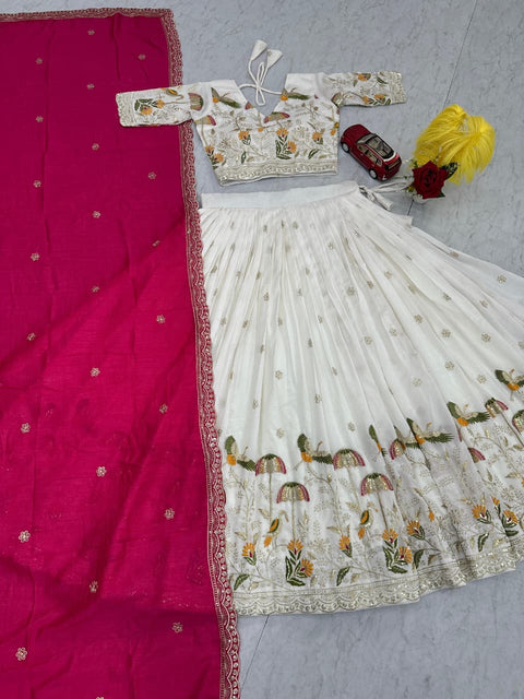 Embroidered Vichitra Silk Lehenga Set