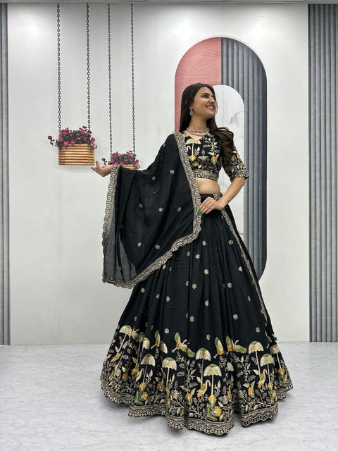 Embroidered Vichitra Silk Lehenga Set