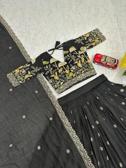 Embroidered Vichitra Silk Lehenga Set