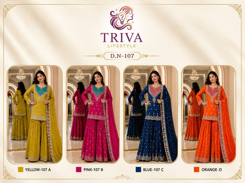 Premium Chinon Embroidered Readymade Party Wear Suit with Palazzo & Dupatta