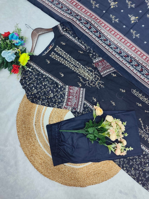 Pakistani Print Cotton Kurti Set with Embroidery Work