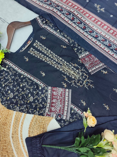 Pakistani Print Cotton Kurti Set with Embroidery Work