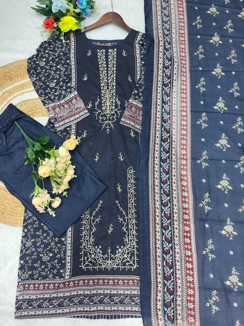 Pakistani Print Cotton Kurti Set with Embroidery Work