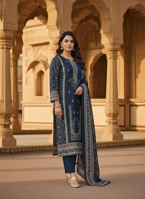 Pakistani Print Cotton Kurti Set with Embroidery Work