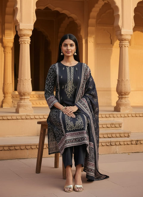 Pakistani Print Cotton Kurti Set with Embroidery Work