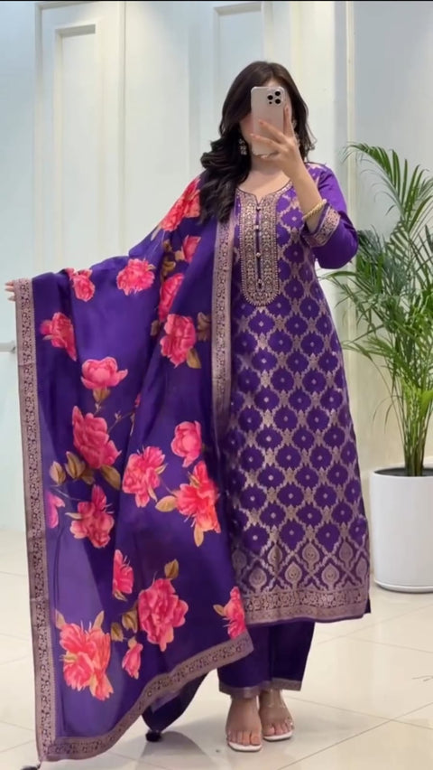 Banarasi Silk Style Readymade Suit Set