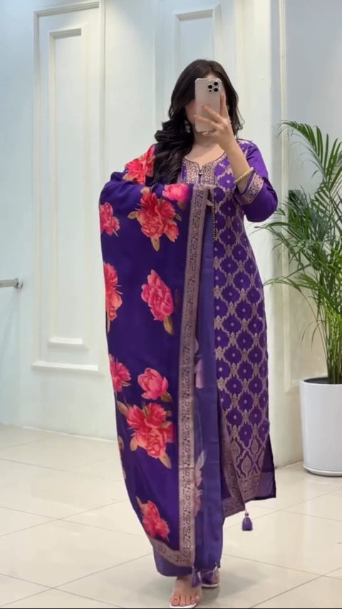 Banarasi Silk Style Readymade Suit Set