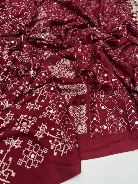 Designer Satin Silk Saree with Real Mirror Work Printed Blouse