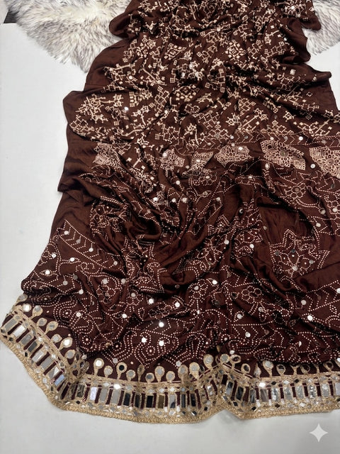 Designer Satin Silk Saree with Real Mirror Work Printed Blouse