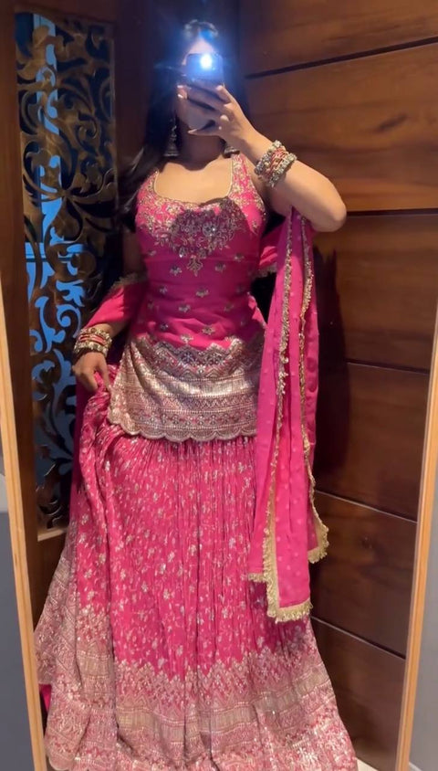 Heavy Chinon Silk Sequence Embroidered Lehenga Set with Dupatta