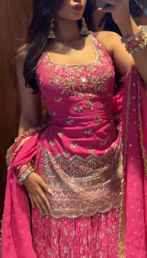 Heavy Chinon Silk Sequence Embroidered Lehenga Set with Dupatta