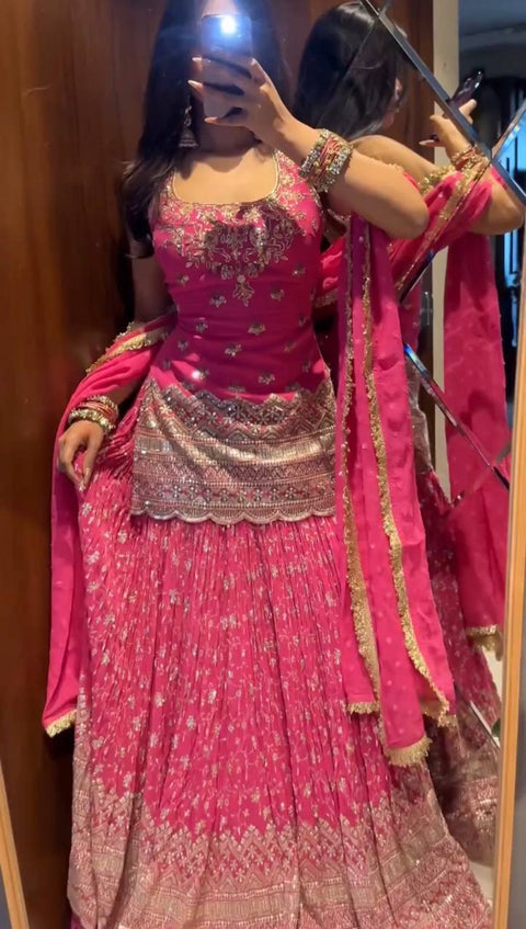 Heavy Chinon Silk Sequence Embroidered Lehenga Set with Dupatta