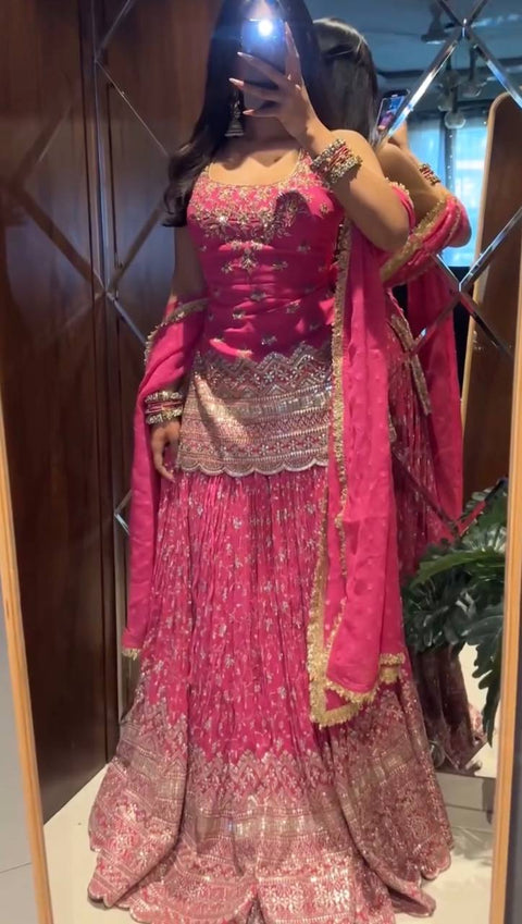 Heavy Chinon Silk Sequence Embroidered Lehenga Set with Dupatta