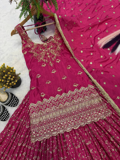 Heavy Chinon Silk Sequence Embroidered Lehenga Set with Dupatta