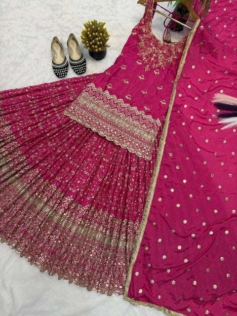 Heavy Chinon Silk Sequence Embroidered Lehenga Set with Dupatta