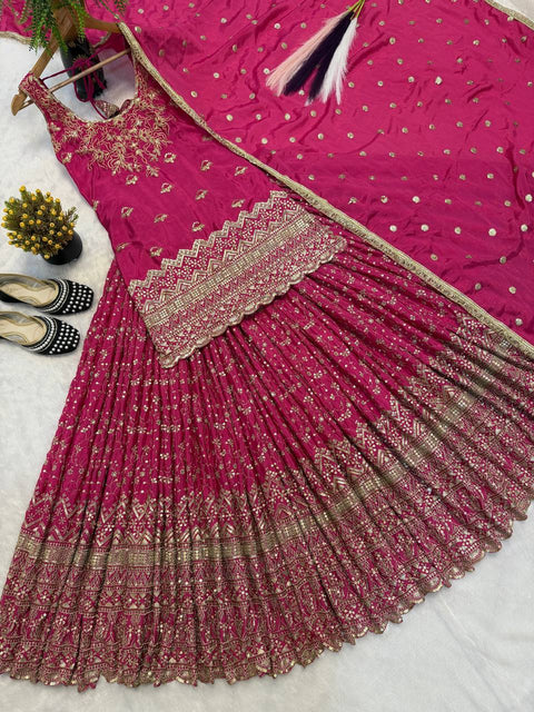 Heavy Chinon Silk Sequence Embroidered Lehenga Set with Dupatta