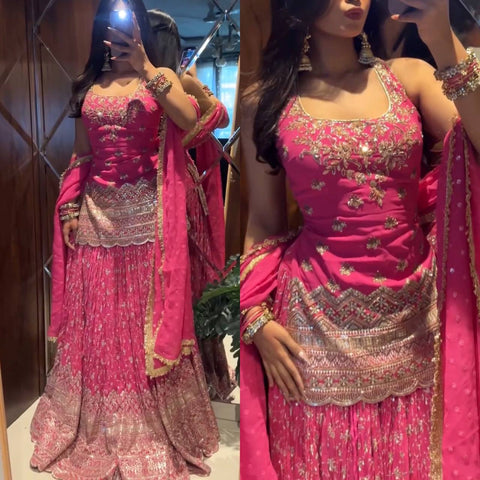Heavy Chinon Silk Sequence Embroidered Lehenga Set with Dupatta