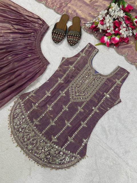 Designer Party Wear Top with Sharara & Dupatta Set