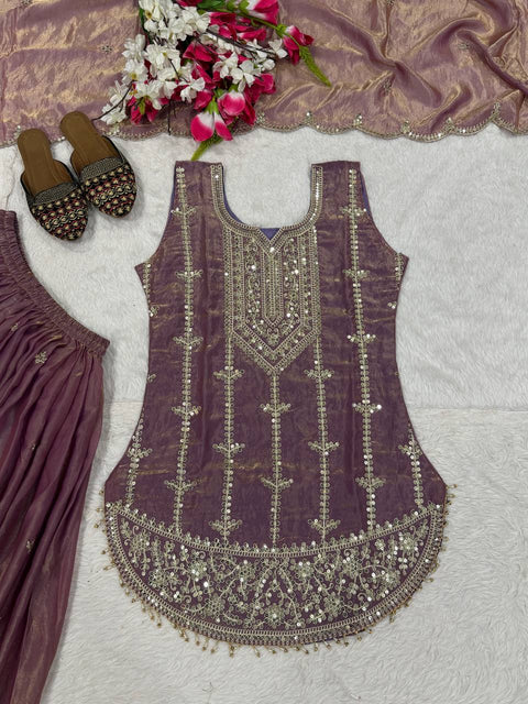Designer Party Wear Top with Sharara & Dupatta Set