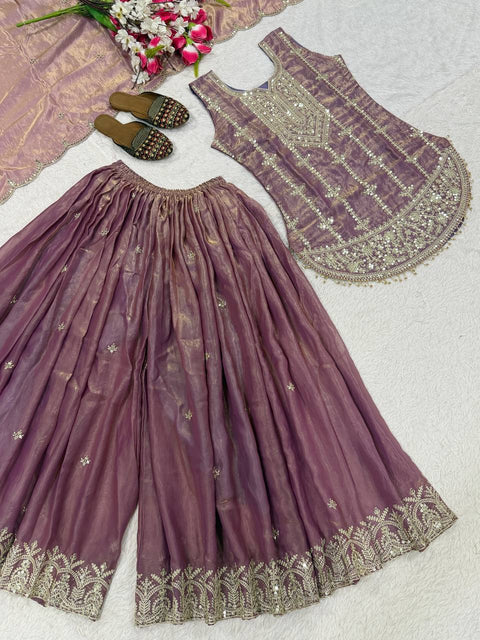 Designer Party Wear Top with Sharara & Dupatta Set