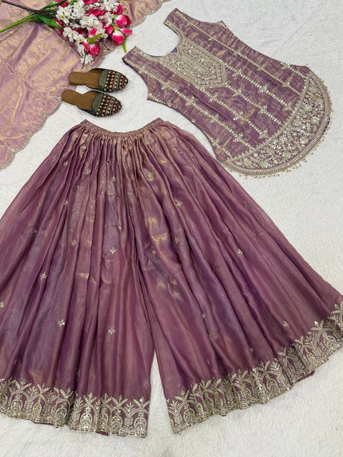 Designer Party Wear Top with Sharara & Dupatta Set
