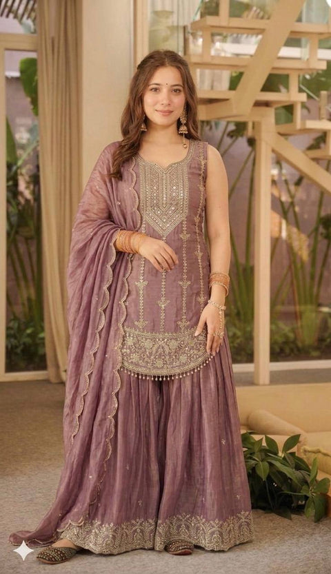 Designer Party Wear Top with Sharara & Dupatta Set