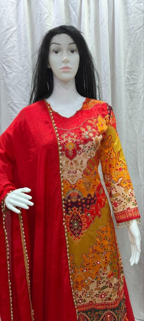 Premium Chinon Silk Kurta Sharara Set with Dupatta