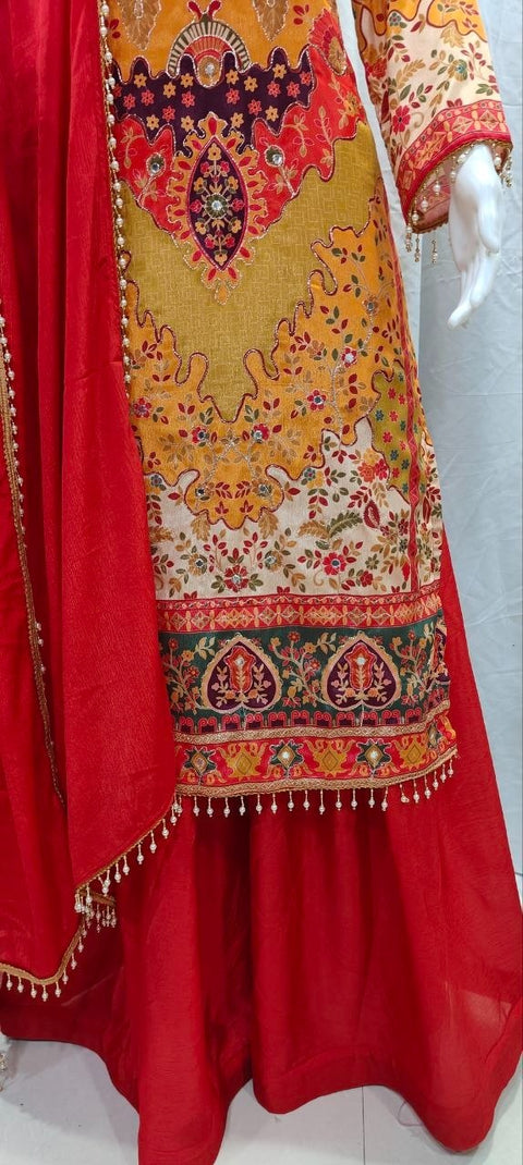 Premium Chinon Silk Kurta Sharara Set with Dupatta