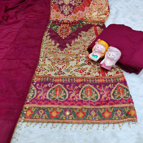 Premium Chinon Silk Kurta Sharara Set with Dupatta