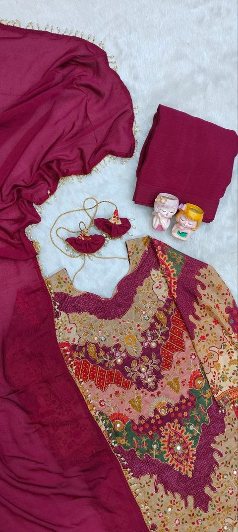 Premium Chinon Silk Kurta Sharara Set with Dupatta