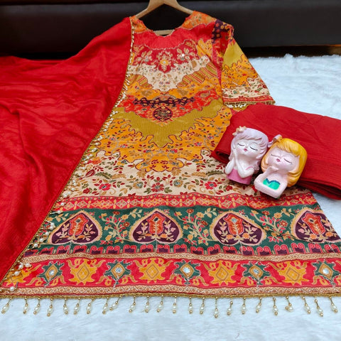 Premium Chinon Silk Kurta Sharara Set with Dupatta