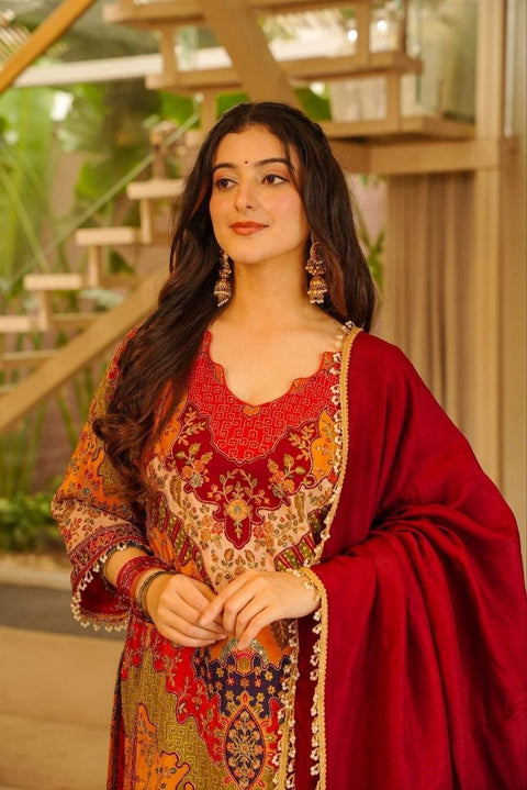 Premium Chinon Silk Kurta Sharara Set with Dupatta