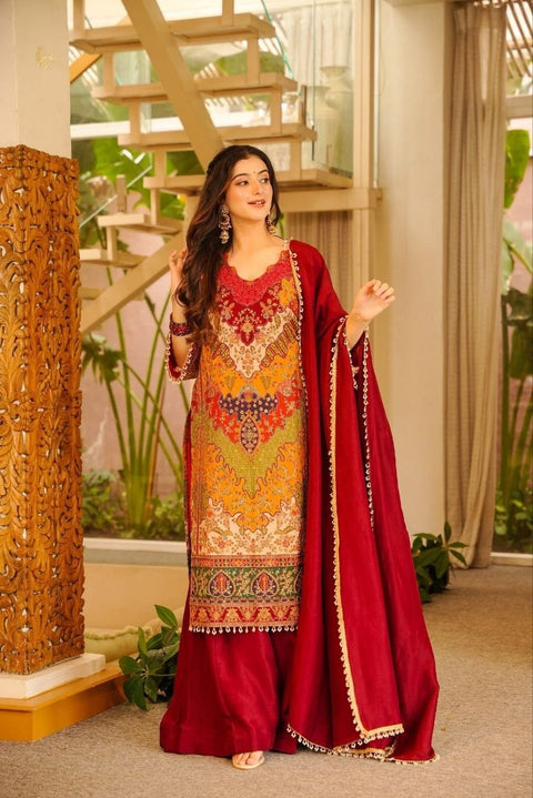 Premium Chinon Silk Kurta Sharara Set with Dupatta