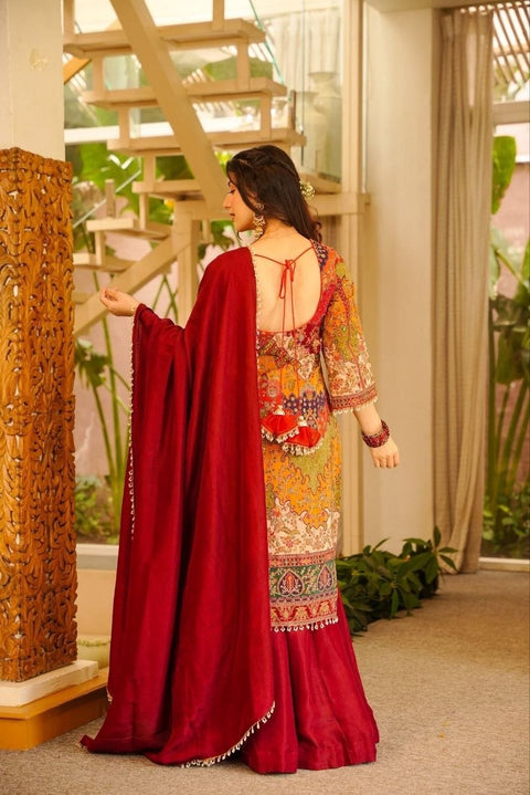 Premium Chinon Silk Kurta Sharara Set with Dupatta